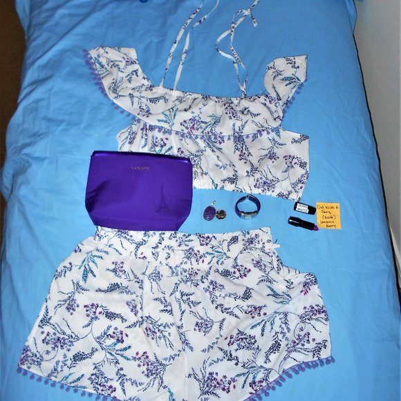 Adore Me Summer PJ Set Crop Top & Shorts (Large)   Purple/White - NWOT - Picture 5 of 7